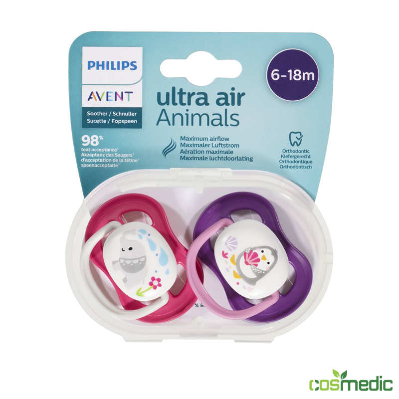 Philips Avent Sucette ultra air - 2 sucettes légères et aérées pour bébés  âgés de 18 mois et plus, sans BPA, avec étui de transport stérilisateur